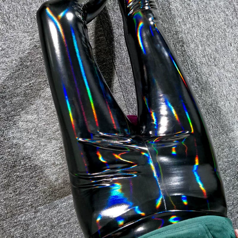 Полиуретановые леггинсы, sexy брюки, высокая талия, зеркальный эффект, обтягивающие, европейский стиль, плюс размер