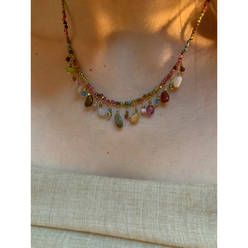 Titanium Steel Natural Stone Bohemian Style Clavicle Chain for Women, Colorful Gravel Tassel Necklace, High-End Neck Chain 2026 Titanium Steel Natural Stone Bohemian Style Clavicle Chain for Women, Colorful Gravel Tassel Necklace, High-End Neck Chain 2026