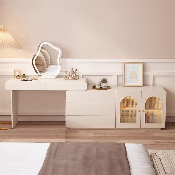 All solid wood white dressing table light luxury minimalist storage cabinet integrated Italian style bedroom advanced modern chest of drawers makeup table