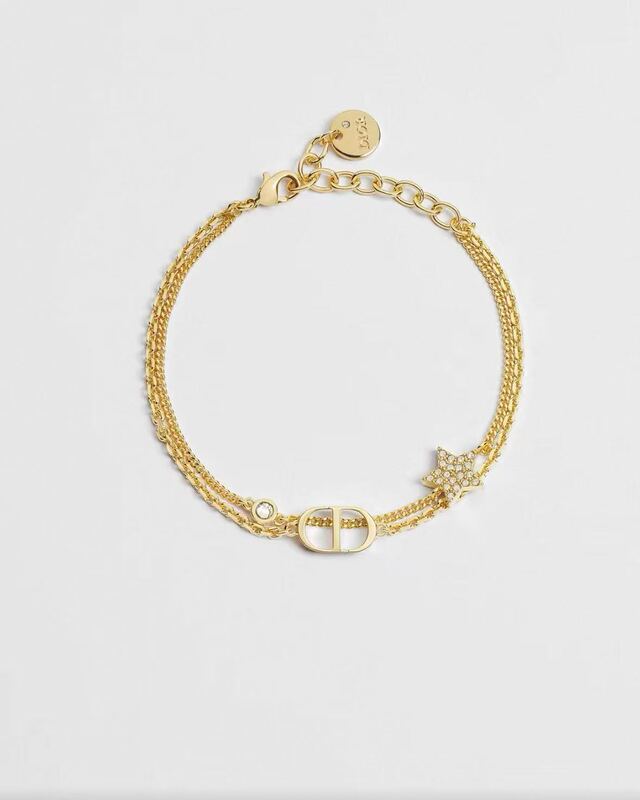 In-Stock Japanese Store Dior Gold Crystal Diamond-Studded Five-Pointed Star Letter Logo Double-Layer Bracelet Jewelry