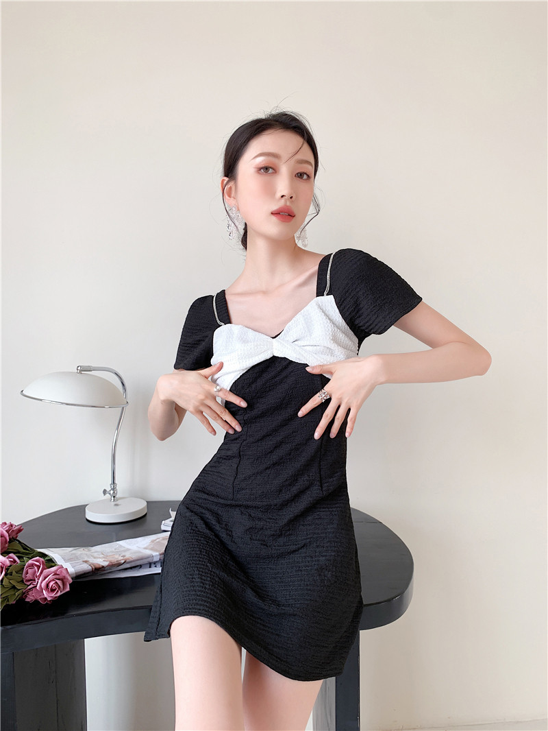 Famous Yuan Temperament Small Black Dress Woman Summer Dress New Cashew Short Sleeve Fa style retro heart-shaped slim fit slim fit dress-Taobao
