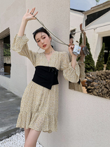 French slim floral dress female niche design sense romantic girl feel 2021 stitching new chiffon skirt