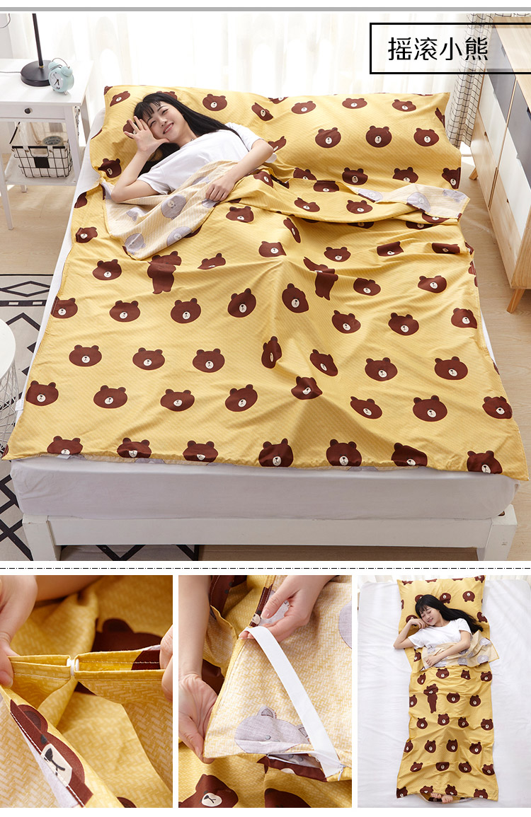 Tuyết fox bông cotton bẩn túi ngủ khách sạn khách sạn bẩn quilt cover Kumamoto gấu du lịch đôi khăn trải giường ngủ