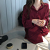 Mùa thu Hàn Quốc Phụ nữ Loose Lapel Medium Áo sơ mi dài Áo khoác retro Màu rắn dài tay áo voan áo sơ mi voan Áo sơ mi