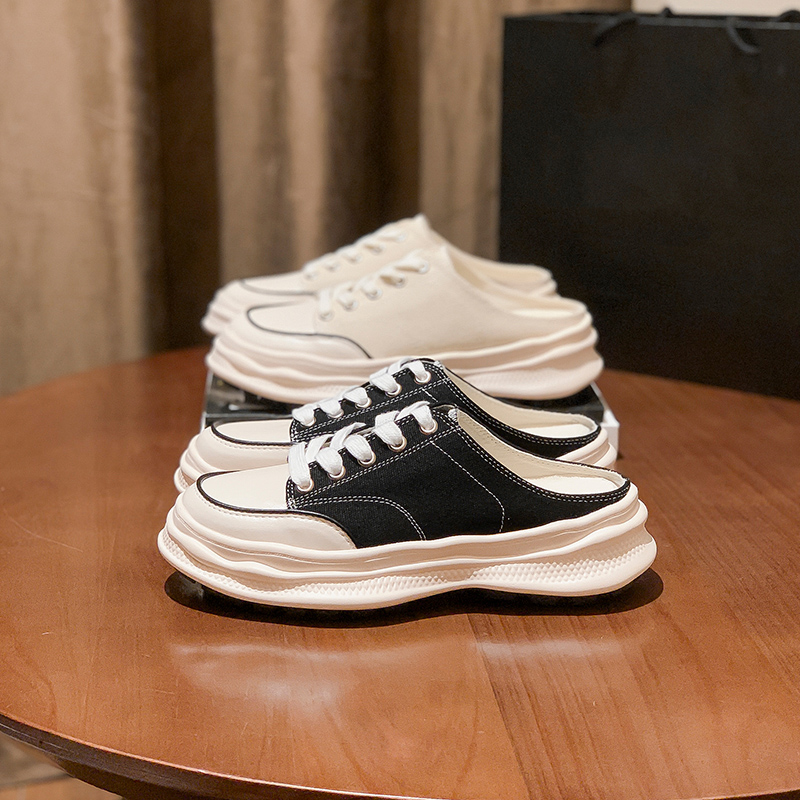 2022 new thick bottom sails shoes women heightening Baotou Half slippers Outer wear Ins ultra-fire breathable casual little white shoes