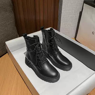 2020 autumn and winter new Martin boots women's flat boots leather British style retro motorcycle boots all-match military boots women's boots