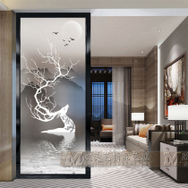 Art glass partition living room mobile screen wet and dry area entry lucky deer background wall double-sided translucent entrance cabinet
