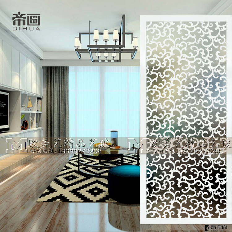 Art Glass Background Wall Screen Xuanguan Living Room Compartment Double-sided Light Transmission Frosted Deep Sculpture Flower Tempered Glass Xiangyun