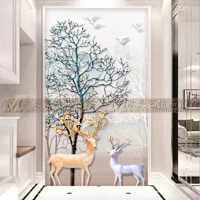 Art glass screen partition living room double-sided translucent effect shoe cabinet wine cabinet entrance porch background Nordic fortune deer