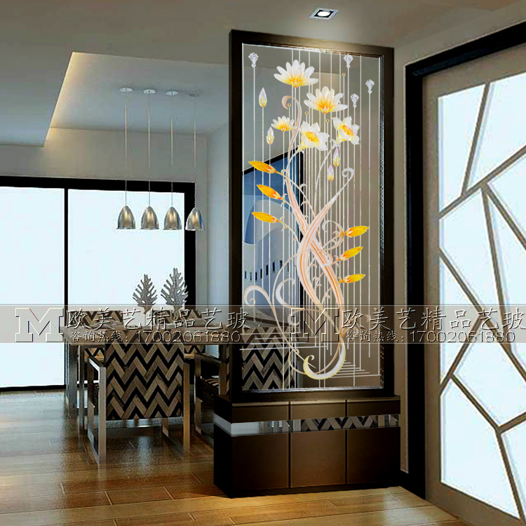 Art Glass TV Background Wall Jade Orchid Partition Screen Xuanguan Color Painting Sculpture Flower Steelmaking House With Ice Clear Jade Finish