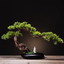 New Chinese living room Zen simulation welcome pine bonsai green plant ornaments old pile fake tree hotel porch home decoration
