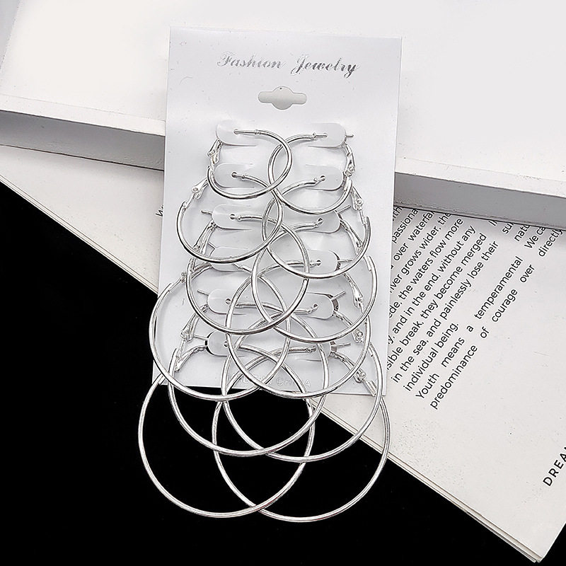 European and American fashion big small and medium circle suit ear pin brief about 100 hitch 6 pieces of sets earrings circa with ear-pin hyperbole