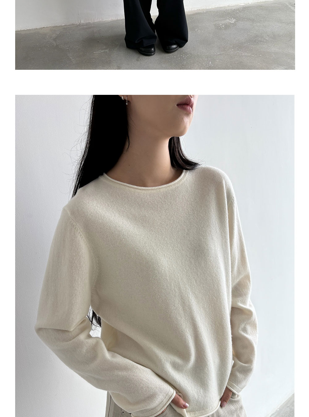 Anniehall 100% Wool Rolled-Edge Sweater