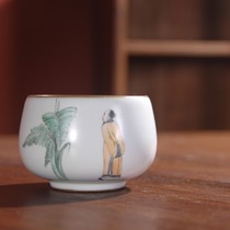 (Leap ten Fasting) Tao Clay Hand Painted Ru Kiln Open Sheet Literati Master Cups Jingdezhen Ceramic single cup tea cup raising