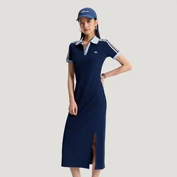 Adidas Originals Women's Summer 2026 Side Slit Lapel Slim Fit Dress Ky5698 Ky5699