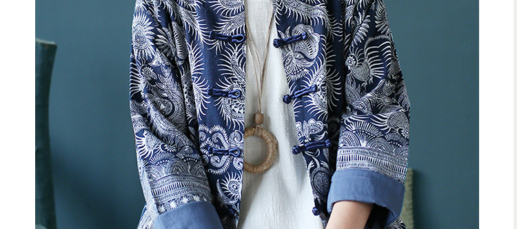 2018 mùa thu mới màu xanh và trắng sứ tuổi retro bông handmade khóa kích thước lớn áo gió áo khoác cardigan nữ phần dài áo bomber nữ