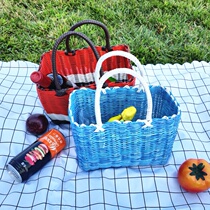 Picnic basket Spring outing shopping basket Woven basket rattan supplies outdoor field large fruit picnic shopping basket