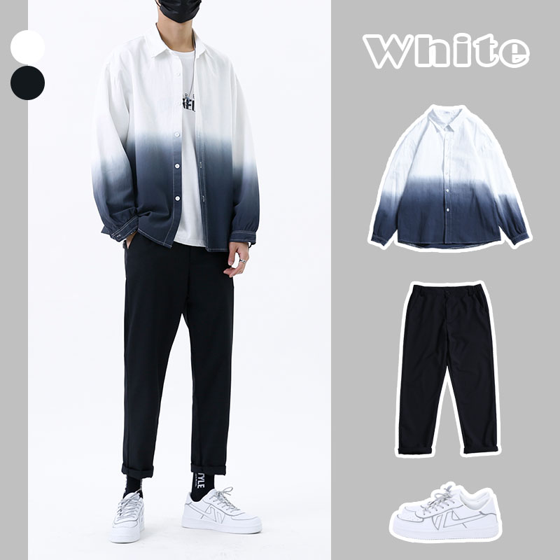 (Suit) Casual Shirts Men's New Fall Asymptotic Color Long Sleeves Casual 100 Hitch Bf Shirt Tide Cards