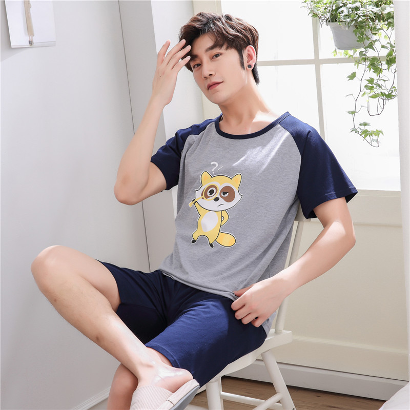 Đồ ngủ nam mùa hè ngắn tay phần mỏng cotton phim hoạt hình thanh thiếu niên junior học sinh trung học 12-18 tuổi lớn trẻ em của dịch vụ nhà