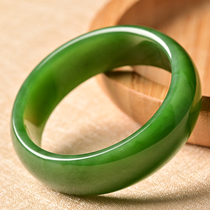 Pure natural Hotan Jasper bracelet spinach green wide strip womens Wangfu genuine live broadcast room retro style jade stone