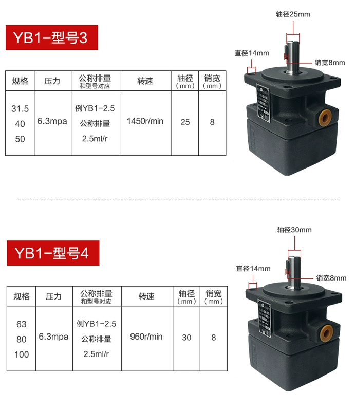 Máy bơm dầu cánh gạt YB1 thủy lực YB1-6 YB1-10/16/4/20/25/40/50/80/100 đơn và đôi nguyên lý bơm thủy lực bơm piston thủy lực