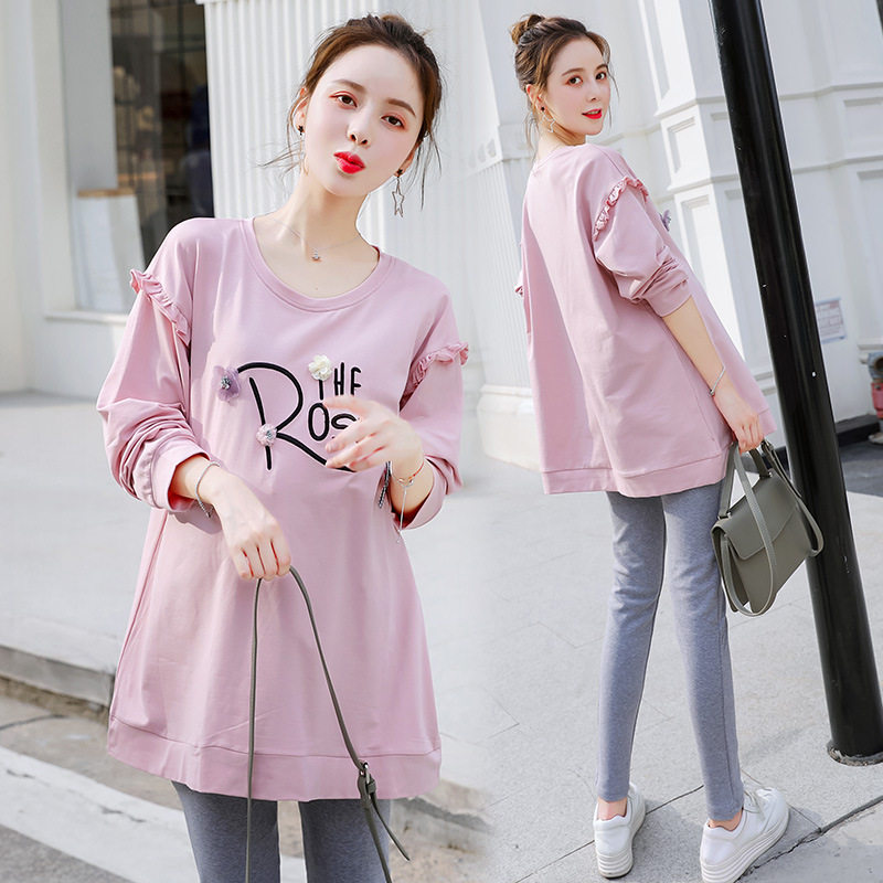 Pregnant women spring and autumn suit fashion spring 2022 loose long T-shirt go out two-piece spring and autumn coat women