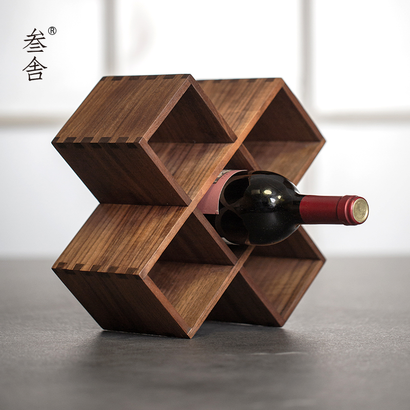 Rose black walnut solid wood red wine rack Japanese small creative wine bottle display frame slanted wire