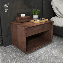 Three-house Nordic INS style bed head cabinet black walnuts solid wood modern minimalist bedroom with bedside cabinet D4