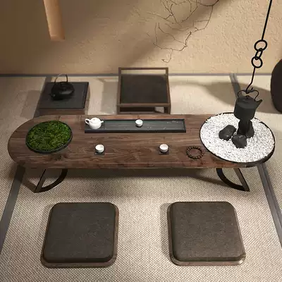Sanshe day tea table tea table Zen low table black walnut solid wood tatami Kung Fu Tea Tea Tea ceremony table D4