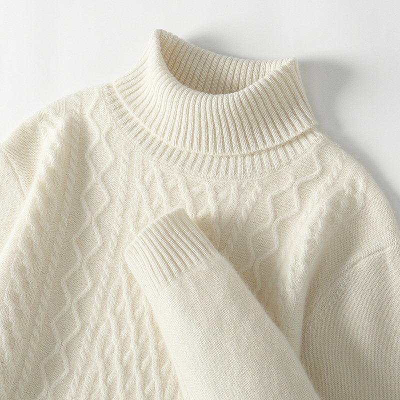 Autumn and Winter Jacquard Thickened 100% Wool Sweater Men's Turtleneck Pullover Warm Knitted Base Layer Cashmere Sweater Loose Fit Autumn and Winter Jacquard Thickened 100% Wool Sweater Men's Turtleneck Pullover Warm Knitted Base Layer Cashmere Sweater Loose Fit