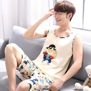 Mens pajamasummer vest ngắn tay bông mô hình mỏng học sinh trung học cơ sở 12-18 tuổi bông nhà quần áo