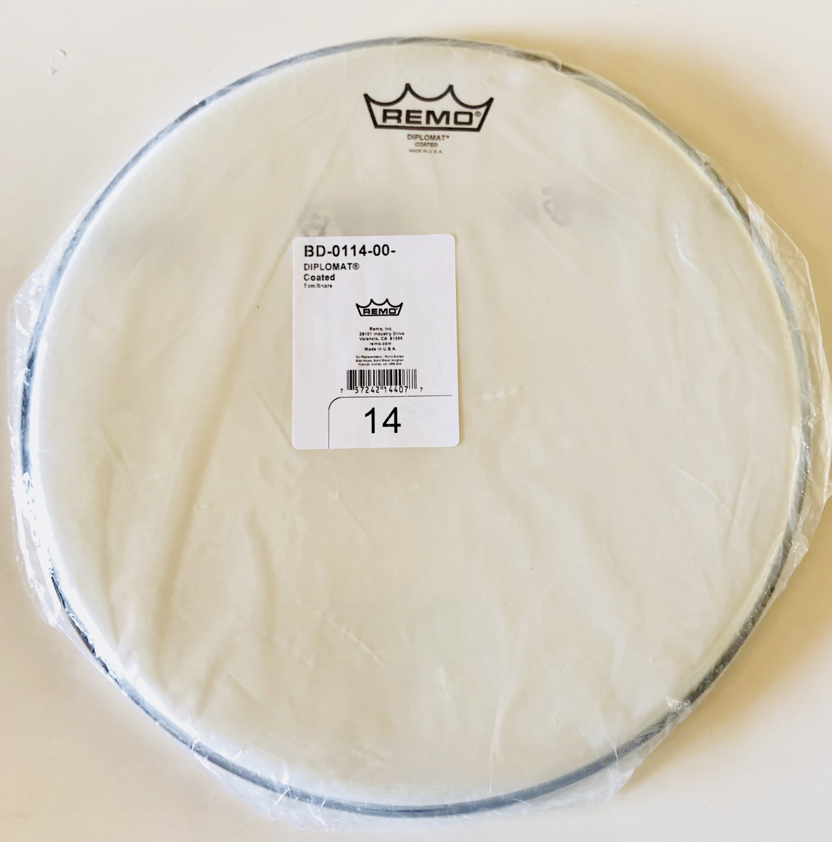 ()REMO Ruimeng US-made 14-inch snare drum skin diplomat series (single layer) transparent spray white sand