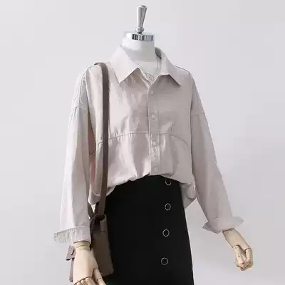 Simple solid color shirt women long sleeve 2021 Spring and Autumn New Korean style college style loose thin casual student shirt