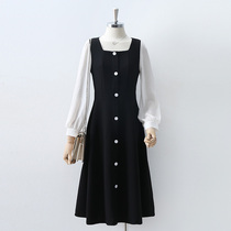 2022 Spring and Autumn new French retro - side fake two long - sleeved dresses in long - sleeved skirt