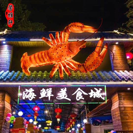 Leuchtende Krebse aus Fiberglas für den Außenbereich, großes Ornament, Meeresfrüchte-Restaurant-Skulptur, Essensstand-Schild, Tür, dekorativer Leuchtkasten