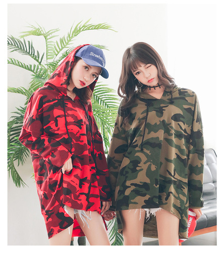 Actual autumn dress Korean version of loose leisure medium-long-sleeved camouflage T-shirt dress with long sleeves