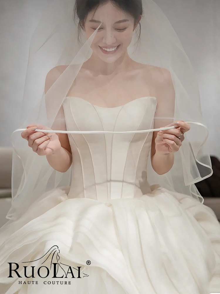 ruolai White tube top for bride, 2023 collection, suitable for teen, french style ruolai White tube top for bride, 2023 collection, suitable for teen, french style
