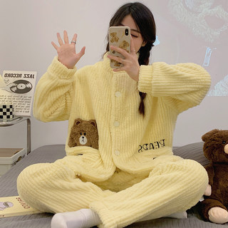 Coral Fleece Pajamas for Women, Winter 2025 New Style, Autumn Fleece-Lined and Thickened, Flannel Outerwear Homewear Set for Teenagers