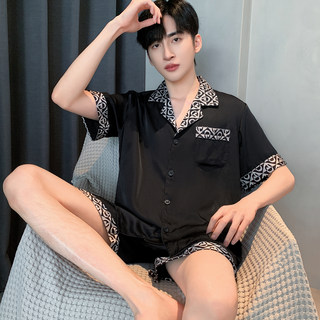 Ice Silk Pajamas for Men, New Summer Style, Short-Sleeved Shorts, Thin Imitation Silk, High-End Home Wear Two-Piece Set