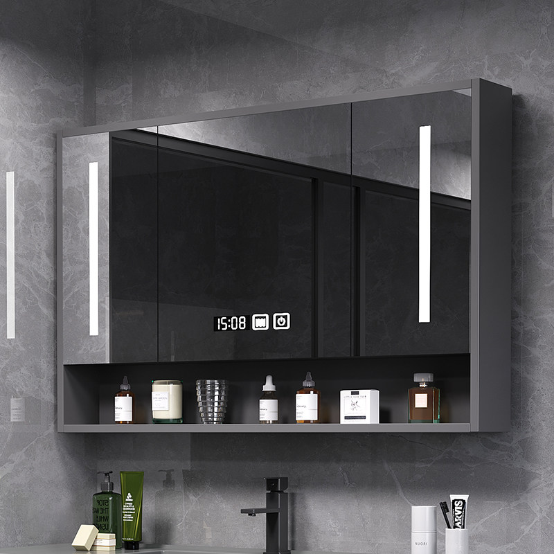 Smart bathroom mirror cabinet wall-mounted with backlight anti-fog powder room mirror rack separate storage integrated cabinet