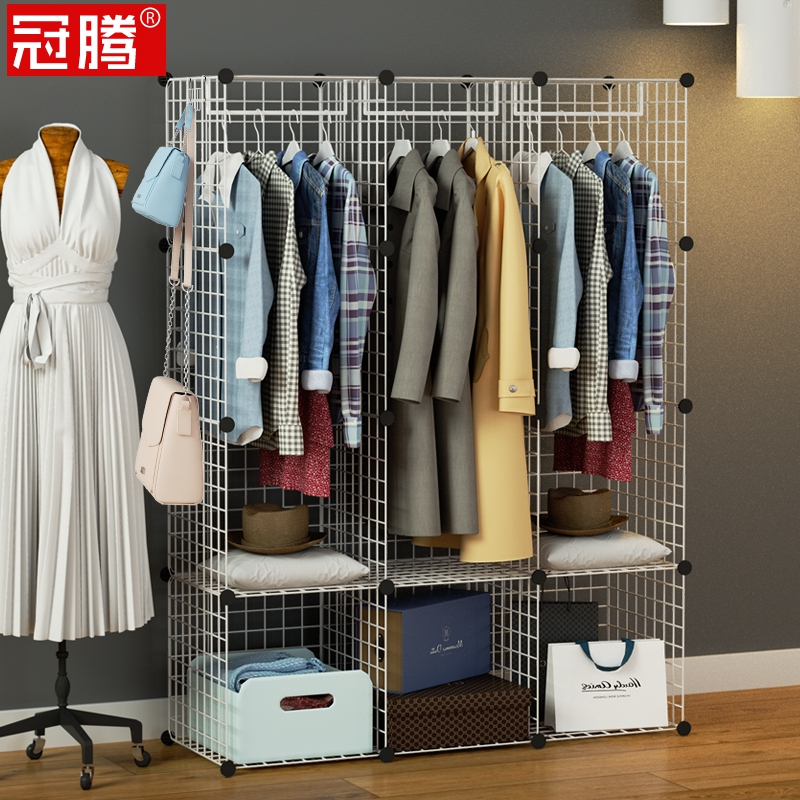 Simple open closet metal assembly removable undoor iron modern simple mount to rental room