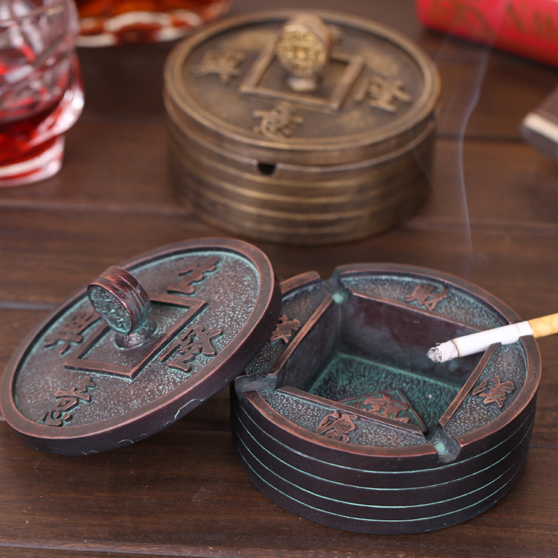 Chinese style retro copper money with lid cigarette ash tray creative personality fashion home living room office tea table trick and swing piece