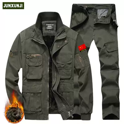 Camouflage suit suit men's autumn and winter plus velvet thick wear-resistant and warm military uniform Chinese overalls work training military industry