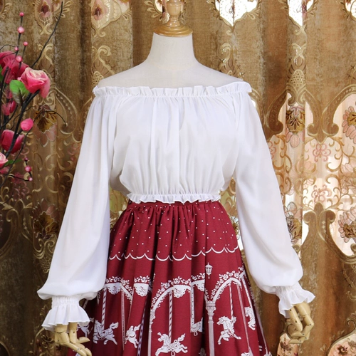 Оригинальная шифоновая японская рубашка, стиль Лолита, круглый воротник, открытые плечи, короткий рукав