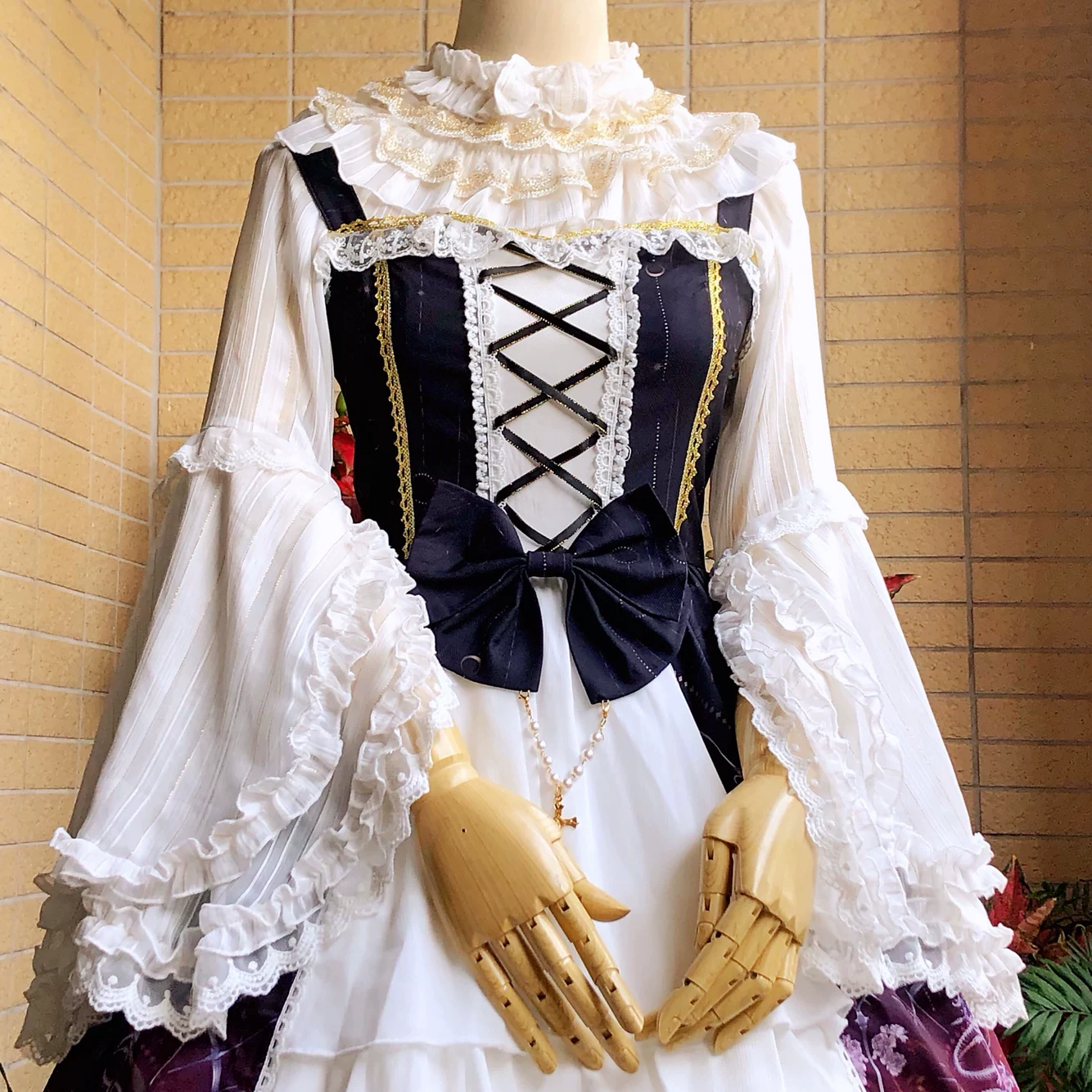 [原创 lolita洋装姬袖内搭 金边条纹雪纺 这么好看不香嘛]