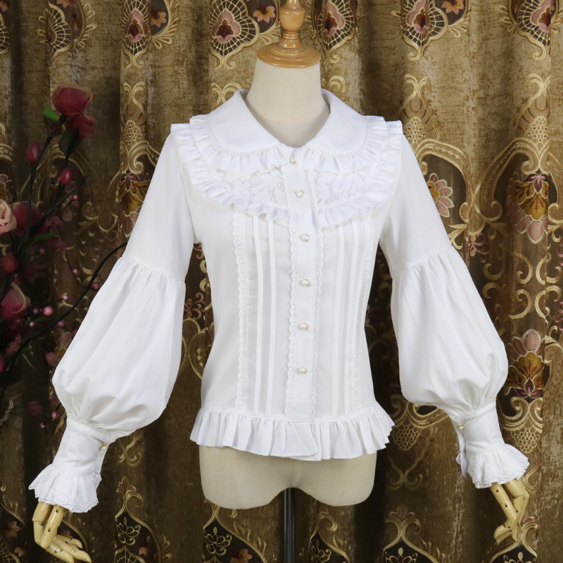 Original Lolita Dress, New Autumn and Winter Chiffon Retro Long-Sleeved Doll Collar Shirt with Lantern Sleeves, Base Layer for Inner Wear