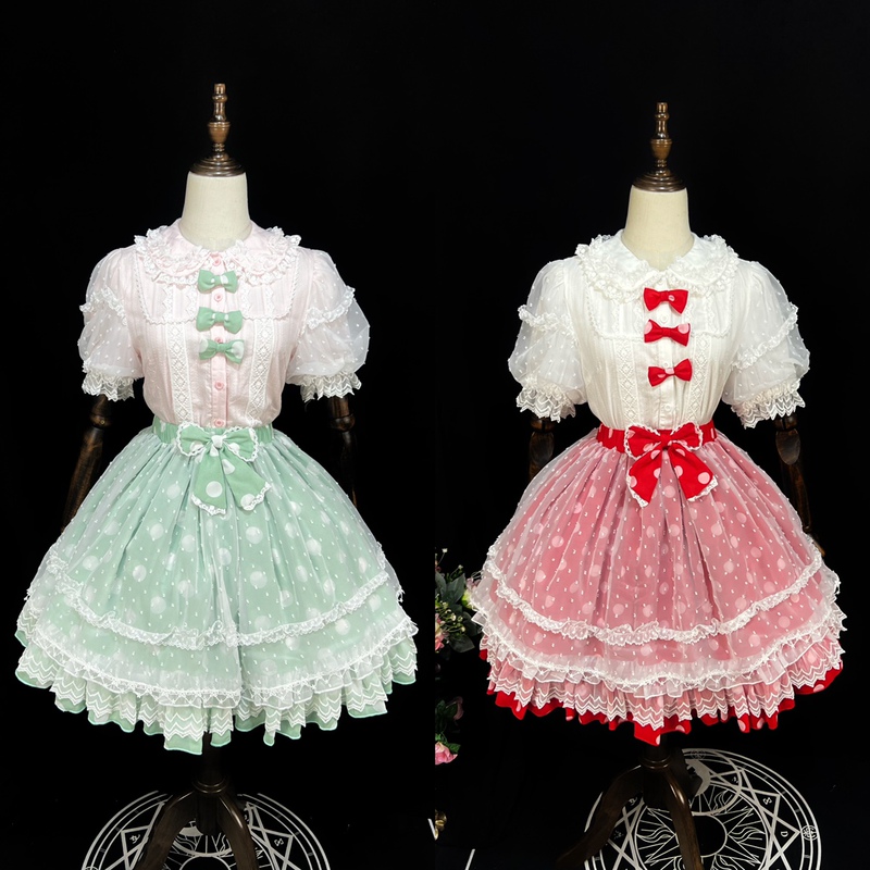 【Waveboard Candy】Original Lolita Dress with Doll Collar, Pure Cotton Short-Sleeve Inner Layer, Sweet and Cute Shirt and Skirt Set