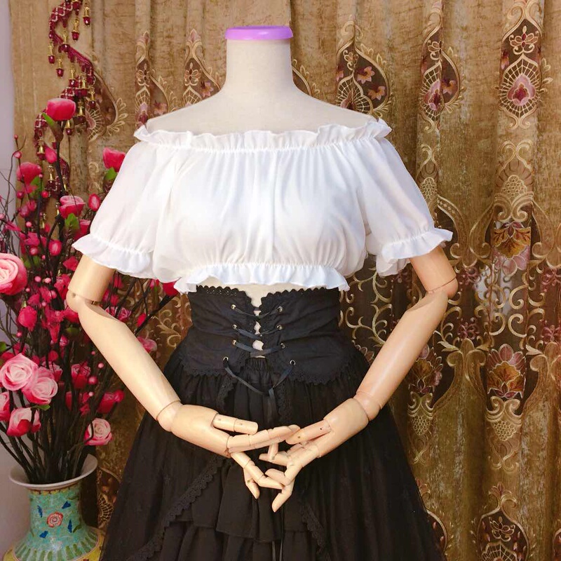 Original Summer Lolita Dress Chiffon Inner Layer Round Neck Off-Shoulder Short Sleeve Japanese Style Blouse Base Shirt Chiffon Top Original Summer Lolita Dress Chiffon Inner Layer Round Neck Off-Shoulder Short Sleeve Japanese Style Blouse Base Shirt Chiffon Top