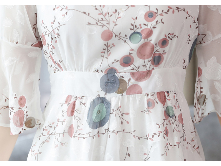 VK旗艦店 韓國風雪紡氣質超仙顯瘦收腰喇叭袖長袖洋裝