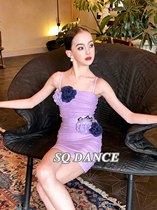 SQ Danse avec moins denfants Danse latine printemps estivale patate douce Purple Harness Flowers Pratique Suits précisément Lombarba girl élite